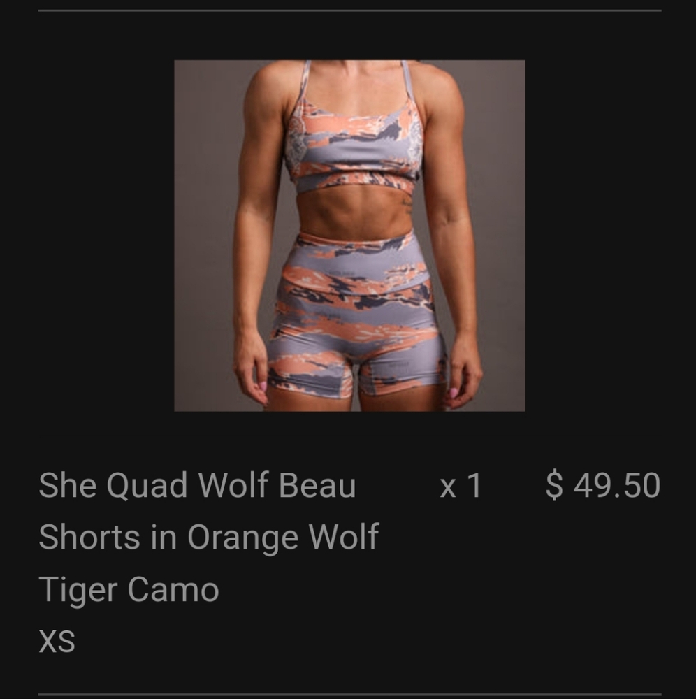She Quad Wolf Beau Shorts in Orange Wolf Tiger Camo